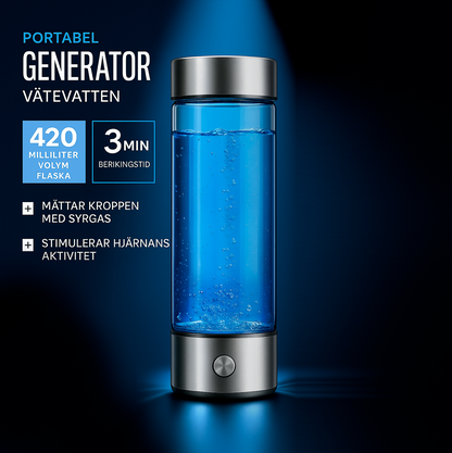 Elektrisk Vätevattenflaska 420ml – Portabel Vätegenerator med Titanfilter | Antioxidant Dryck för Energi & Immunförsvar